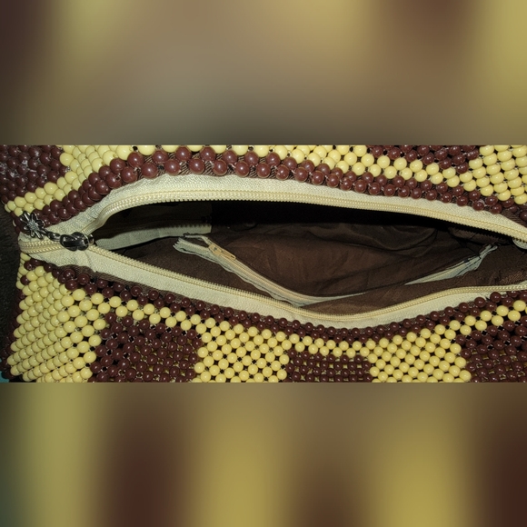 Vtg RARE Brown and Yellow Hand Beaded Authentic Handbag Purse - Picture 6 of 6